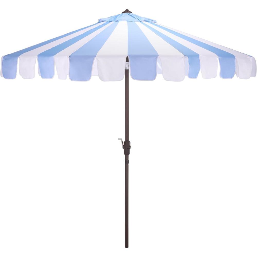 image:imageSAFAVIEH Outdoor Patio Furniture Collection Meze 9 Ft Navy Stripe amp Brown Crank Umbrella MarketStyle Patio Umbrella with Aluminum Pole Outdoor Shade Accent PAT8013BBaby Blue Striped