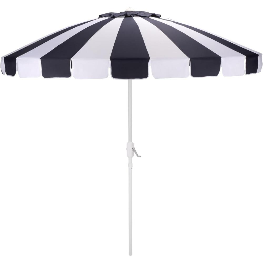 image:imageSAFAVIEH Outdoor Patio Furniture Collection  Panza 9 Ft Crank Patio Umbrella Ivory amp White Pole Market Umbrella with Crank Lift PAT8026ANavyWhite