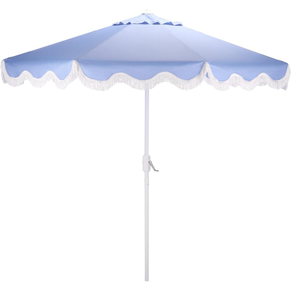image:imageSAFAVIEH Outdoor Patio Furniture Collection Torsa 9 Ft Crank Patio Umbrella Green amp White Pole Market Umbrella with Crank Lift PAT8024HBaby BlueWhite