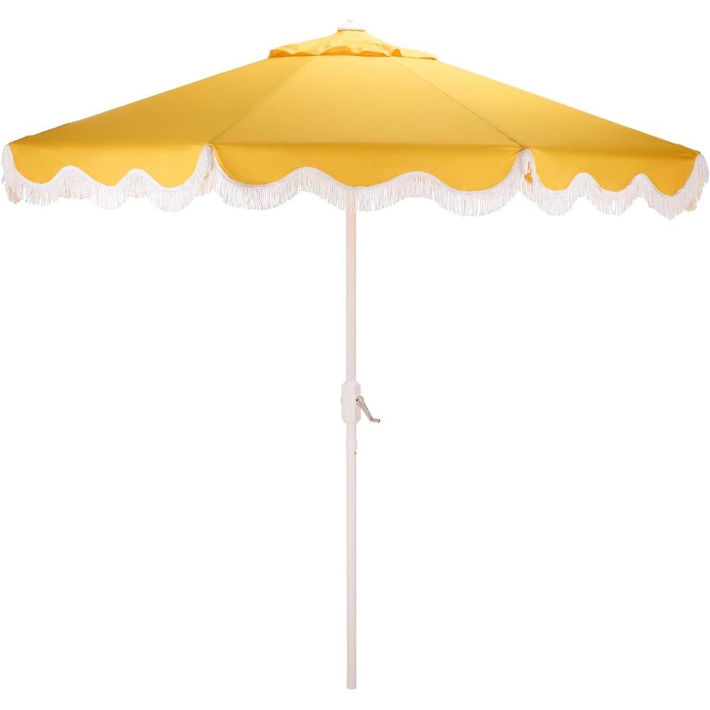 image:imageSAFAVIEH Outdoor Patio Furniture Collection  Torsa 9 Ft Crank Patio Umbrella Green amp White Pole Market Umbrella with Crank Lift PAT8024HYellowWhite