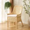 SAFAVIEH Furniture – Alina Dining Chair – Light Natural Rattan & White Cushion – Woven Armchair Design – Ideal for Dining Room, Kitchen, 18.3″ Seat Height (DCH6511A)(Light Natural/White)