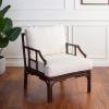 SAFAVIEH Furniture – Kazumi Accent Chair – Coastal Design White Cushion & Natural Rattan – Fully Assembled – Ideal for Living Room, Bedroom, Dining Space, 19.7″ Seat Height (ACH6508B)(White/Chocolate Brown)