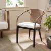 SAFAVIEH Home Collection – Kumi Brown Rattan Arm Chair with Ivory Seat Cushion, Coastal Modern Accent Seating, Fully Assembled (ACH4902A)(Brown/Ivory)