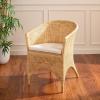 SAFAVIEH Home Collection – Taina Coastal Natural Rattan Accent Chair with Cushion, Barrel Back Design, Fully Assembled (ACH6534A)(Natural/White)