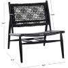 SAFAVIEH Home Collection Bandelier Natural Sungkai Solid Wood/Cognac Brown Leather Weave Accent Chair (Fully Assembled)(Black / Black)
