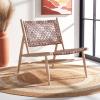 SAFAVIEH Home Collection Bandelier Natural Sungkai Solid Wood/Cognac Brown Leather Weave Accent Chair (Fully Assembled)(Cognac/Natural)