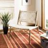 SAFAVIEH Home Collection Bandelier Natural Sungkai Solid Wood/Cognac Brown Leather Weave Accent Chair (Fully Assembled)(White / Natural)