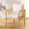 SAFAVIEH Home Collection Coralie Tropical White/Natural Solid Wood Accent Chair with Cushion (Fully Assembled)