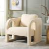 SAFAVIEH Home Collection Fifer Mid-Century Modern Cream Faux Shearling Fur Accent Chair (Fully Assembled)(Cream Faux Shearling)