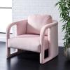 SAFAVIEH Home Collection Fifer Mid-Century Modern Cream Faux Shearling Fur Accent Chair (Fully Assembled)(Light Pink)
