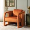 SAFAVIEH Home Collection Fifer Mid-Century Modern Cream Faux Shearling Fur Accent Chair (Fully Assembled)(Rust)