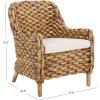 SAFAVIEH Home Collection Purrl Tropical Coastal Natural Solid Wood Hyacinth Accent Chair with Cushion (Fully Assembled)(White/Brown Wash)