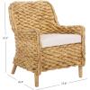 SAFAVIEH Home Collection Purrl Tropical Coastal Natural Solid Wood Hyacinth Accent Chair with Cushion (Fully Assembled)(White/Natural)