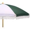 SAFAVIEH Outdoor – Gallo 6.5 FT Beach Umbrella – Canopy with White Fringe Trim, Tilt Function, Aluminum Pole, Weather Resistant for Beach, Patio, Garden (PAT8505)(Hunter Green Stripe)