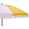 SAFAVIEH Outdoor – Gallo 6.5 FT Beach Umbrella – Canopy with White Fringe Trim, Tilt Function, Aluminum Pole, Weather Resistant for Beach, Patio, Garden (PAT8505)(Yellow Stripe)
