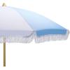 SAFAVIEH Outdoor – Gallo 6.5 FT Beach Umbrella – Canopy with White Fringe Trim, Tilt Function, Aluminum Pole, Weather Resistant for Beach, Patio, Garden (PAT8505)(Baby Blue Stripe)