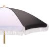 SAFAVIEH Outdoor – Gallo 6.5 FT Beach Umbrella – Canopy with White Fringe Trim, Tilt Function, Aluminum Pole, Weather Resistant for Beach, Patio, Garden (PAT8505)(Black Stripe)