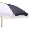 SAFAVIEH Outdoor – Gallo 6.5 FT Beach Umbrella – Canopy with White Fringe Trim, Tilt Function, Aluminum Pole, Weather Resistant for Beach, Patio, Garden (PAT8505)(Navy Striped)