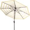 SAFAVIEH Outdoor – Iris 11 FT Round Patio Umbrella – Yellow Stripe, Crank Lift, Aluminum Frame with Brown Pole, Weather Resistant for Deck, Backyard, Garden (PAT8104Y)