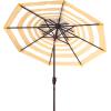 SAFAVIEH Outdoor – Iris 9 FT Double Top Patio Umbrella – Yellow Stripe, Crank Lift, Aluminum Frame with Brown Pole, Weather Resistant for Deck, Backyard, Garden (PAT8204Y)