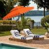 SAFAVIEH Outdoor – Valance 9 FT Double Top Patio Umbrella – Orange & White Trim, Crank Lift, Aluminum Frame with Brown Pole, Weather Resistant for Deck, Backyard, Garden (PAT8206O)
