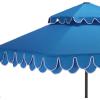 SAFAVIEH Outdoor – Valance 9 FT Double Top Patio Umbrella – Pacific Blue & White Trim, Crank Lift, Aluminum Frame with Brown Pole, Weather Resistant for Deck, Backyard, Garden (PAT8206P)