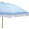 SAFAVIEH Outdoor – Valencia 6.5 FT Beach Umbrella – Canopy with White Fringe Trim, Tilt Function, Aluminum Pole, Weather Resistant for Beach, Patio, Garden (PAT8503)(Baby Blue)