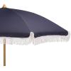 SAFAVIEH Outdoor – Valencia 6.5 FT Beach Umbrella – Canopy with White Fringe Trim, Tilt Function, Aluminum Pole, Weather Resistant for Beach, Patio, Garden (PAT8503)(Navy)