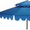 SAFAVIEH Outdoor – Venice 9 FT Double Top Patio Umbrella – Pacific Blue & White Trim, Crank Lift, Aluminum Frame with Brown Pole, Weather Resistant for Deck, Backyard, Garden (PAT8210P)