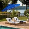 SAFAVIEH Outdoor – Venice 9 FT Double Top Patio Umbrella – Pacific Blue & White Trim, Crank Lift, Aluminum Frame with Brown Pole, Weather Resistant for Deck, Backyard, Garden (PAT8210P)