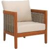 SAFAVIEH Outdoor Collection Amanda Natural Acacia Solid Wood/Taupe Cushion Arm Chair Set of 2(Natural/Taupe)