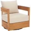 SAFAVIEH Outdoor Patio Furniture Collection – Kento Natural Wood Swivel Chair with Taupe Cushions (PAT7099A)(Natural/Taupe)
