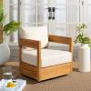 SAFAVIEH Outdoor Patio Furniture Collection – Kento Natural Wood Swivel Chair with Taupe Cushions (PAT7099A)(Natural/Taupe)