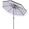 SAFAVIEH Outdoor Patio Furniture Collection – Lucerna 9 Ft Crank Patio Umbrella, Yellow Stripe & Brown Pole, Market Umbrella with Crank Lift (PAT8015Y)(Black Striped)