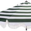 SAFAVIEH Outdoor Patio Furniture Collection – Lucerna 9 Ft Crank Patio Umbrella, Yellow Stripe & Brown Pole, Market Umbrella with Crank Lift (PAT8015Y)(Hunter Green Striped)