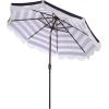 SAFAVIEH Outdoor Patio Furniture Collection – Lucerna 9 Ft Crank Patio Umbrella, Yellow Stripe & Brown Pole, Market Umbrella with Crank Lift (PAT8015Y)(Navy Striped)