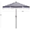 SAFAVIEH Outdoor Patio Furniture Collection – Lucerna 9 Ft Crank Patio Umbrella, Yellow Stripe & Brown Pole, Market Umbrella with Crank Lift (PAT8015Y)(Navy Striped)