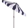 SAFAVIEH Outdoor Patio Furniture Collection – Meze 9 Ft Navy Stripe & Brown Crank Umbrella, Market-Style Patio Umbrella with Aluminum Pole, Outdoor Shade Accent (PAT8013B)(Navy Striped)