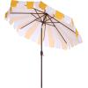 SAFAVIEH Outdoor Patio Furniture Collection – Meze 9 Ft Navy Stripe & Brown Crank Umbrella, Market-Style Patio Umbrella with Aluminum Pole, Outdoor Shade Accent (PAT8013B)(Yellow Striped)