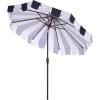 SAFAVIEH Outdoor Patio Furniture Collection – Meze 9 Ft Navy Stripe & Brown Crank Umbrella, Market-Style Patio Umbrella with Aluminum Pole, Outdoor Shade Accent (PAT8013B)(Navy Striped)