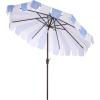 SAFAVIEH Outdoor Patio Furniture Collection – Meze 9 Ft Navy Stripe & Brown Crank Umbrella, Market-Style Patio Umbrella with Aluminum Pole, Outdoor Shade Accent (PAT8013B)(Baby Blue Striped)