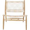 SAFAVIEH Home Collection Bandelier Natural Sungkai Solid Wood/Cognac Brown Leather Weave Accent Chair (Fully Assembled)(White / Natural)