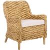 SAFAVIEH Home Collection Purrl Tropical Coastal Natural Solid Wood Hyacinth Accent Chair with Cushion (Fully Assembled)(White/Natural)