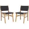SAFAVIEH Home Collection Taika Black Woven Leather/Light Natural Solid Wood Dining Chair Set of 2 (Fully Assembled)(Black / Natural)