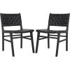 SAFAVIEH Home Collection Taika Black Woven Leather/Light Natural Solid Wood Dining Chair Set of 2 (Fully Assembled)(Black)