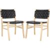 SAFAVIEH Home Collection Taika Black Woven Leather/Light Natural Solid Wood Dining Chair Set of 2 (Fully Assembled)(Black/Light Natural)