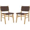 SAFAVIEH Home Collection Taika Black Woven Leather/Light Natural Solid Wood Dining Chair Set of 2 (Fully Assembled)(Cognac / Natural)