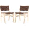 SAFAVIEH Home Collection Taika Black Woven Leather/Light Natural Solid Wood Dining Chair Set of 2 (Fully Assembled)(Cognac/Light Natural)