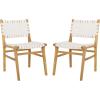 SAFAVIEH Home Collection Taika Black Woven Leather/Light Natural Solid Wood Dining Chair Set of 2 (Fully Assembled)(White / Natural)