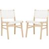 SAFAVIEH Home Collection Taika Black Woven Leather/Light Natural Solid Wood Dining Chair Set of 2 (Fully Assembled)(White/Light Natural)